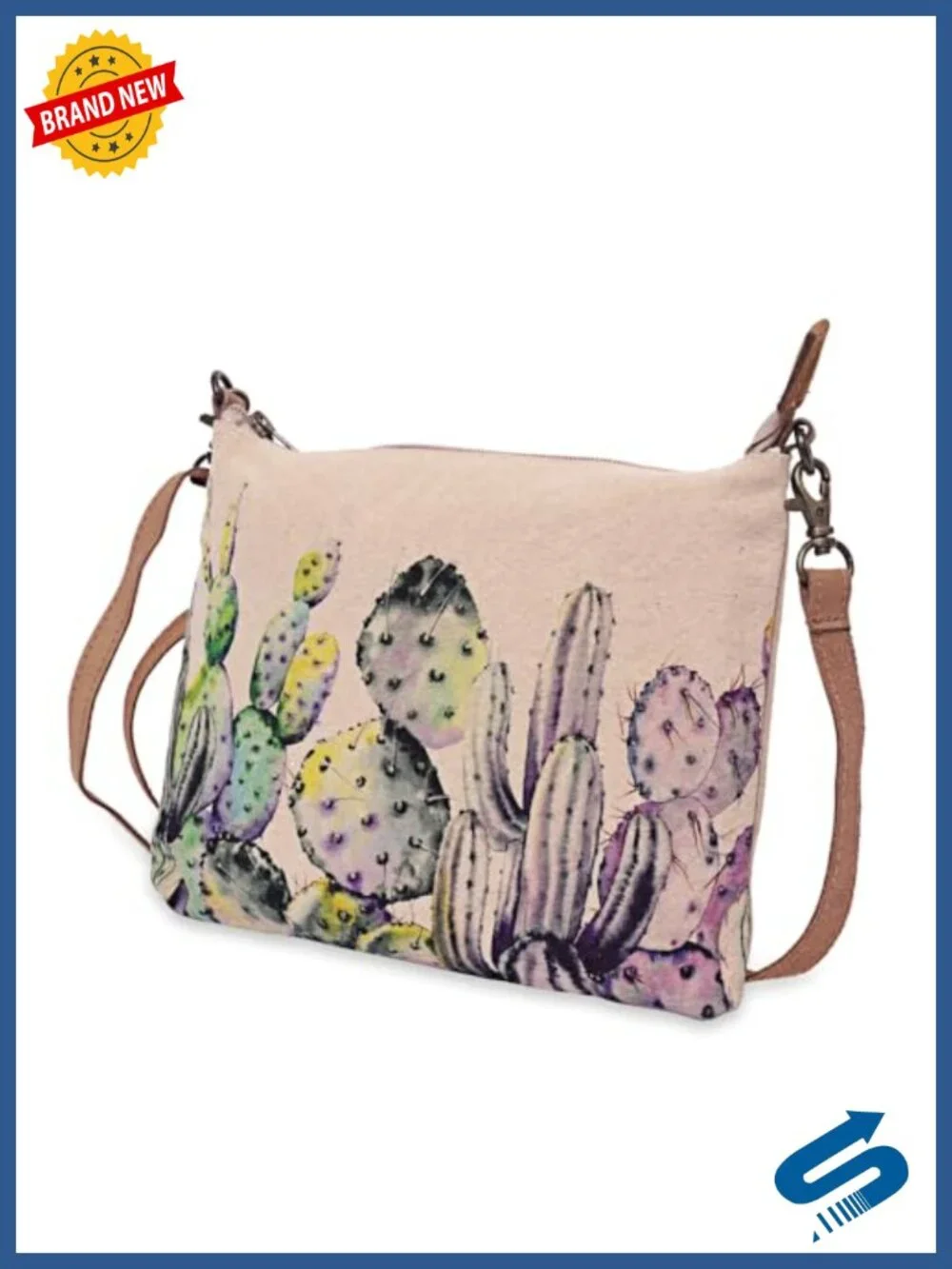 Canvas Crossbody Bag with Genuine Leather Handles Wristlet